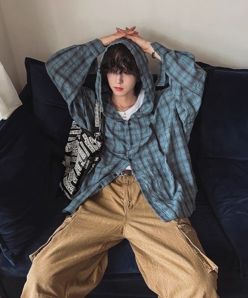 FreeZone（フリーゾーン）の「チェックフードシャツ（シャツ/ブラウス・メンズ・ブラウン/ブルー・F）」の15枚目の写真