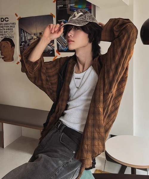 FreeZone（フリーゾーン）の「チェックフードシャツ（シャツ/ブラウス・メンズ・ブラウン/ブルー・F）」の10枚目の写真