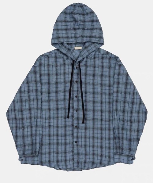 FreeZone（フリーゾーン）の「チェックフードシャツ（シャツ/ブラウス・メンズ・ブラウン/ブルー・F）」の8枚目の写真