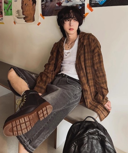 FreeZone（フリーゾーン）の「チェックフードシャツ（シャツ/ブラウス・メンズ・ブラウン/ブルー・F）」の12枚目の写真