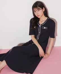◇配色パイピングリブニットワンピース