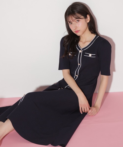 JILL by JILL STUART(ジルバイジルスチュアート)の「◇配色パイピングリブニットワンピース(ワンピース・レディース・グレー/ネイビー/ピンク・FREE)」の3枚目の写真