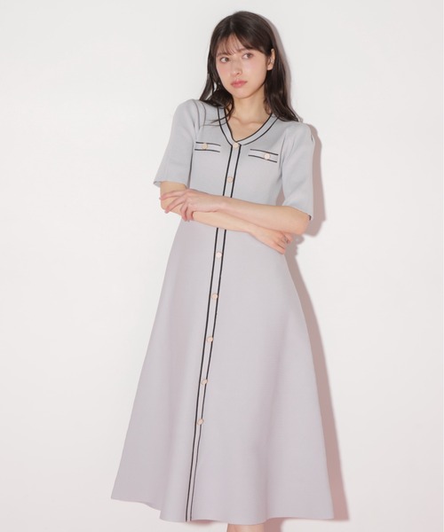 JILL by JILL STUART(ジルバイジルスチュアート)の「◇配色パイピングリブニットワンピース(ワンピース・レディース・グレー/ネイビー/ピンク・FREE)」の4枚目の写真