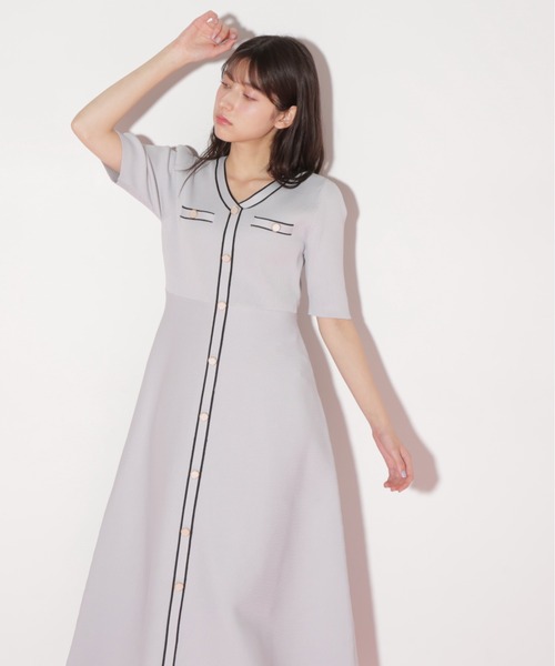 JILL by JILL STUART(ジルバイジルスチュアート)の「◇配色パイピングリブニットワンピース(ワンピース・レディース・グレー/ネイビー/ピンク・FREE)」の7枚目の写真