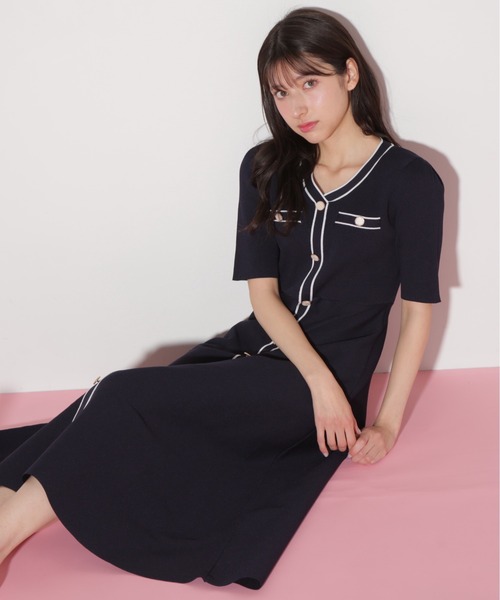 JILL by JILL STUART(ジルバイジルスチュアート)の「◇配色パイピングリブニットワンピース(ワンピース・レディース・グレー/ネイビー/ピンク・FREE)」の12枚目の写真