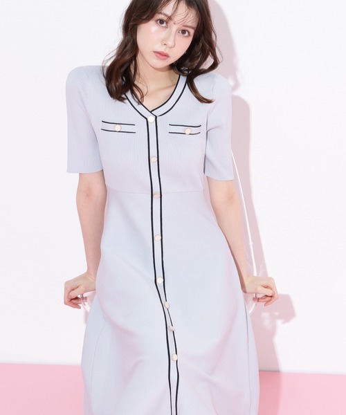 ジルバイジルスチュアート　配色パイピングリブニットワンピース 配色パイピングリブニットワンピース | JILL by JILL STUART