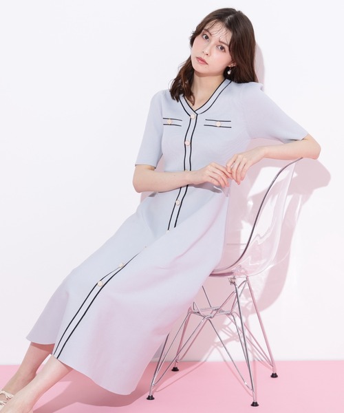 ジルバイジルスチュアート　配色パイピングリブニットワンピース 配色パイピングリブニットワンピース | JILL by JILL STUART