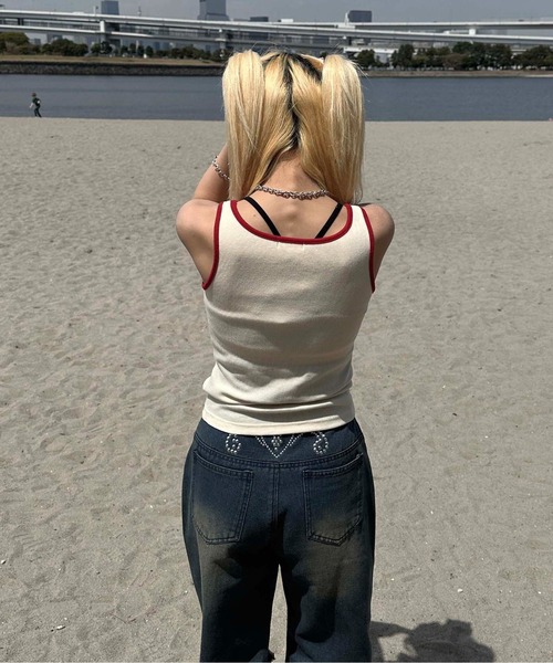 sedacle girl（セダクルガール）の「バイカラーリブタンク（タンクトップ・レディース・オフホワイト/ブラック/ベージュ/イエロー・FREE）」の8枚目の写真