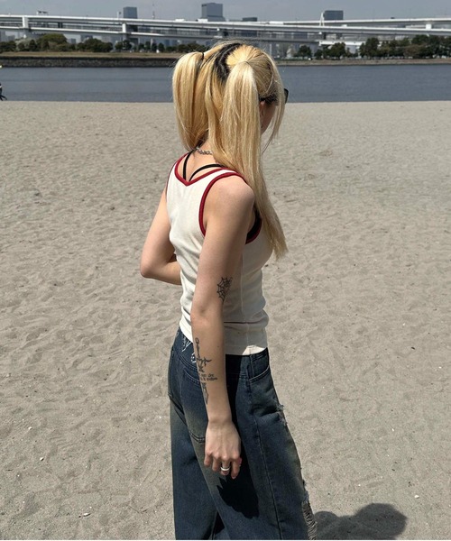 sedacle girl（セダクルガール）の「バイカラーリブタンク（タンクトップ・レディース・オフホワイト/ブラック/ベージュ/イエロー・FREE）」の7枚目の写真