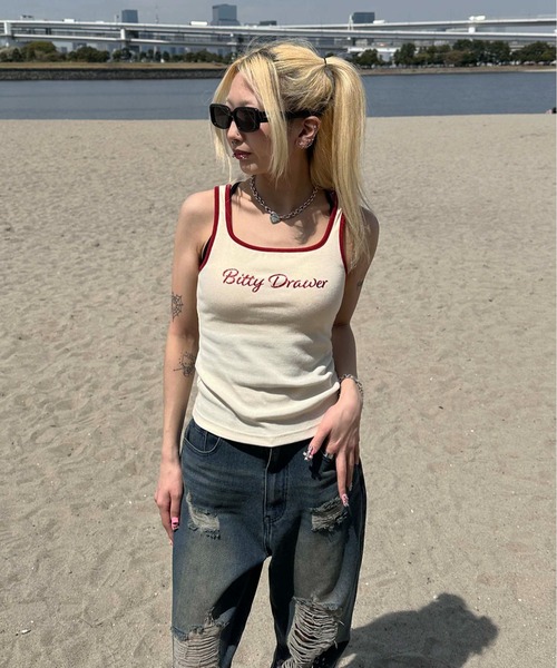 sedacle girl（セダクルガール）の「バイカラーリブタンク（タンクトップ・レディース・オフホワイト/ブラック/ベージュ/イエロー・FREE）」の6枚目の写真