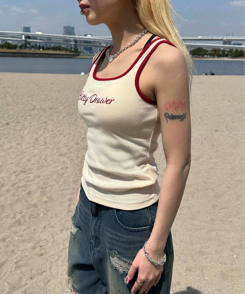 sedacle girl（セダクルガール）の「バイカラーリブタンク（タンクトップ・レディース・オフホワイト/ブラック/ベージュ/イエロー・FREE）」の5枚目の写真