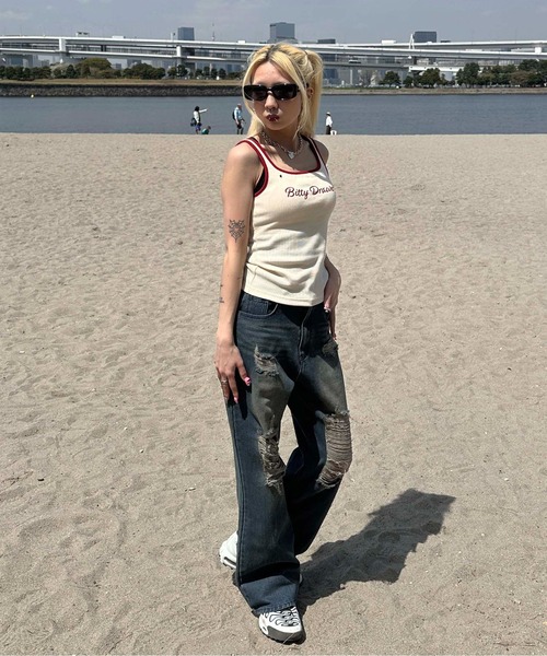 sedacle girl（セダクルガール）の「バイカラーリブタンク（タンクトップ・レディース・オフホワイト/ブラック/ベージュ/イエロー・FREE）」の10枚目の写真