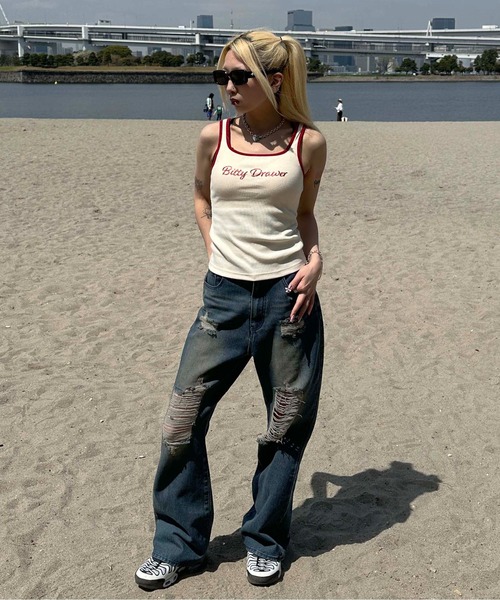 sedacle girl（セダクルガール）の「バイカラーリブタンク（タンクトップ・レディース・オフホワイト/ブラック/ベージュ/イエロー・FREE）」の9枚目の写真