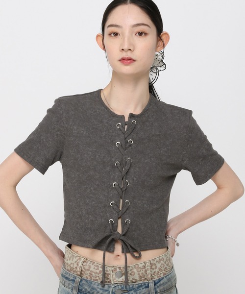 3.3 Field Trip (3.3フィールドトリップ)の「3.3 Field Trip/ピグメント加工半袖(Tシャツ/カットソー・レディース・チャコール/ブルー・FREE)」の1枚目の写真