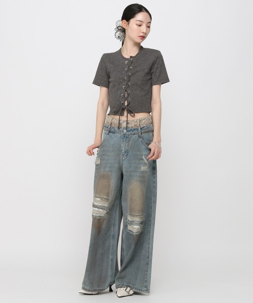 3.3 Field Trip (3.3フィールドトリップ)の「3.3 Field Trip/ピグメント加工半袖(Tシャツ/カットソー・レディース・チャコール/ブルー・FREE)」の10枚目の写真