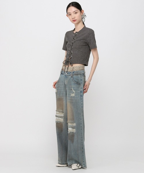 3.3 Field Trip (3.3フィールドトリップ)の「3.3 Field Trip/ピグメント加工半袖(Tシャツ/カットソー・レディース・チャコール/ブルー・FREE)」の11枚目の写真