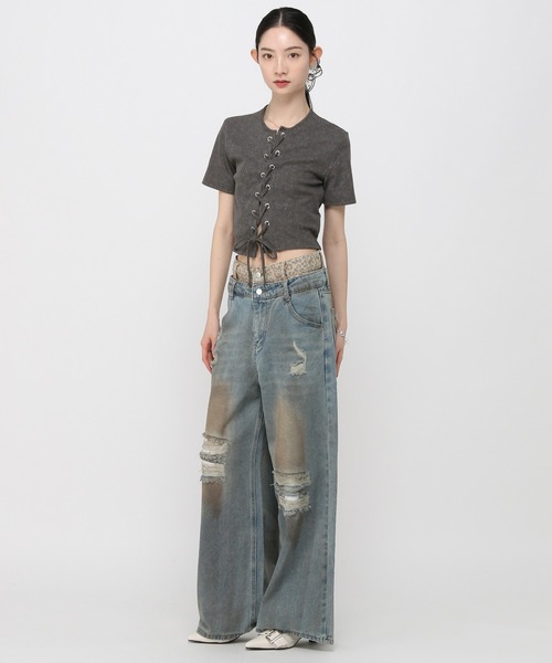 3.3 Field Trip (3.3フィールドトリップ)の「3.3 Field Trip/ピグメント加工半袖(Tシャツ/カットソー・レディース・チャコール/ブルー・FREE)」の12枚目の写真