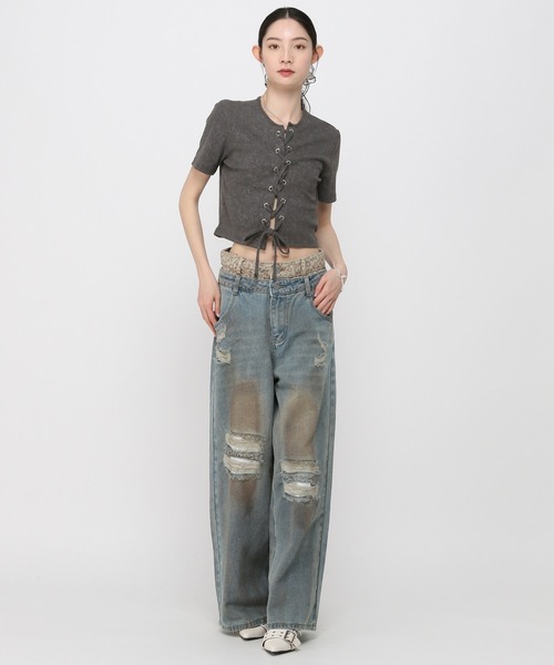 3.3 Field Trip (3.3フィールドトリップ)の「3.3 Field Trip/ピグメント加工半袖(Tシャツ/カットソー・レディース・チャコール/ブルー・FREE)」の9枚目の写真