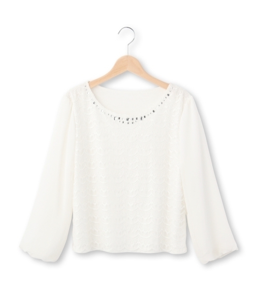 SHOO・LA・RUE(シューラルー)の「スカラップレースシフォンブラウス(シャツ/ブラウス・レディース・ブラック/ホワイト・02/03)」の1枚目の写真