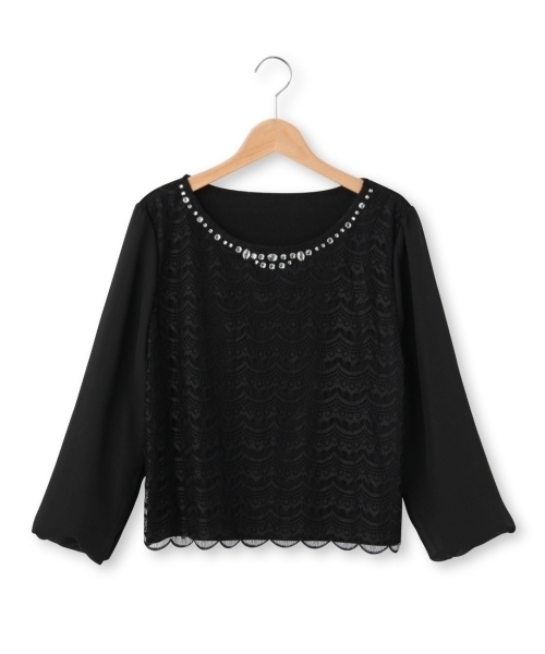 SHOO・LA・RUE(シューラルー)の「スカラップレースシフォンブラウス(シャツ/ブラウス・レディース・ブラック/ホワイト・02/03)」の2枚目の写真