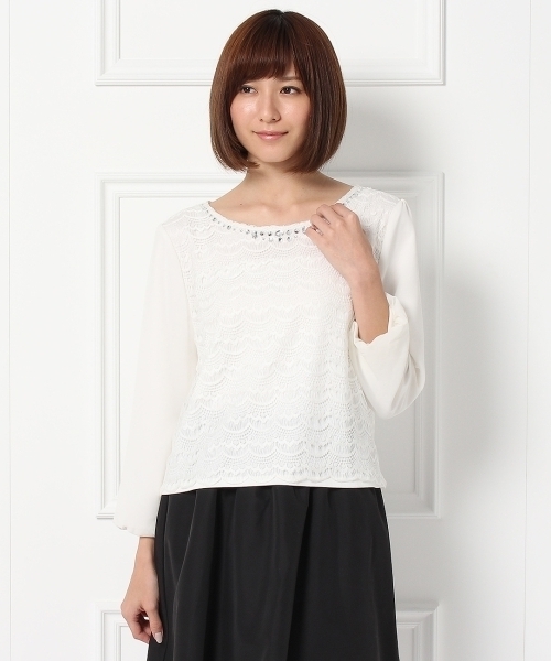SHOO・LA・RUE(シューラルー)の「スカラップレースシフォンブラウス(シャツ/ブラウス・レディース・ブラック/ホワイト・02/03)」の3枚目の写真