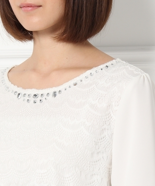 SHOO・LA・RUE(シューラルー)の「スカラップレースシフォンブラウス(シャツ/ブラウス・レディース・ブラック/ホワイト・02/03)」の6枚目の写真