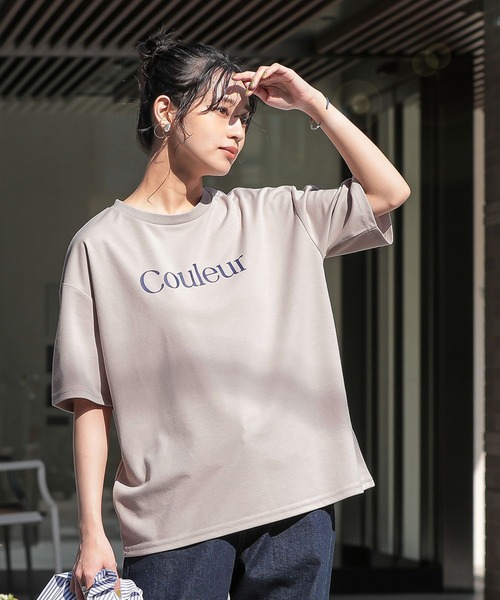n'OrLABEL(ノアールレーベル)の「【接触冷感・UVカット・汗じみ防止】ひんやり半袖ロゴプリントTシャツ(Tシャツ/カットソー・レディース・グリーン/ブラック/オフホワイト/グレー・1/2)」の3枚目の写真