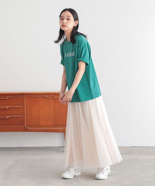 n'OrLABEL(ノアールレーベル)の「【接触冷感・UVカット・汗じみ防止】ひんやり半袖ロゴプリントTシャツ(Tシャツ/カットソー・レディース・グリーン/ブラック/オフホワイト/グレー・1/2)」の15枚目の写真