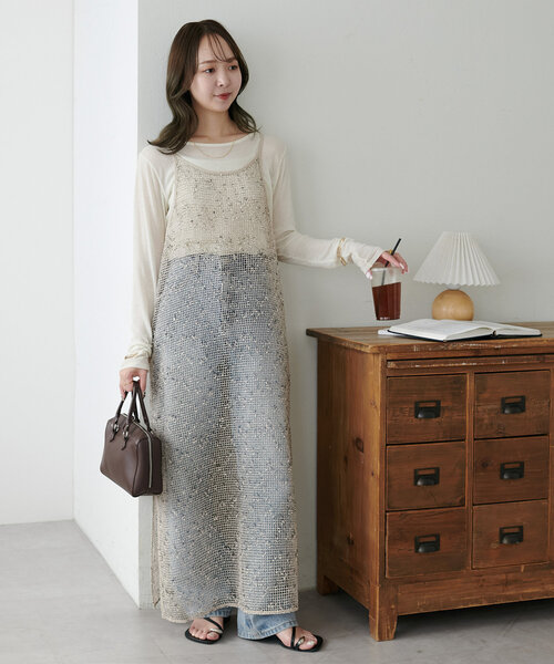 DISCOAT メッシュ編柄キャミワンピース メッシュ線柄キャミワンピース｜ディスコートの通販｜&mall