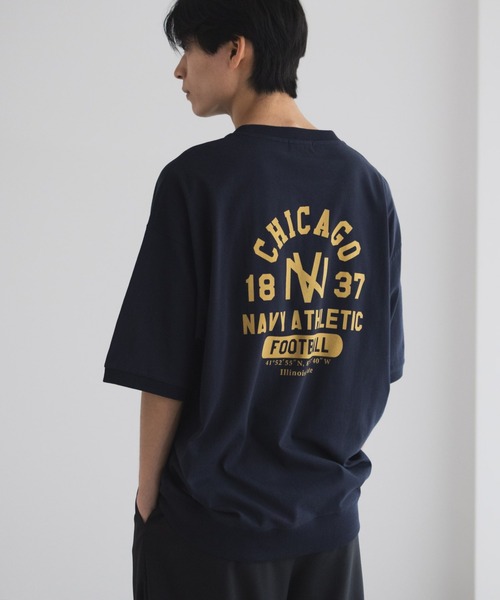 NAVY(ネイビー)の「NAVY オーバーサイズカレッジスウェットTシャツ ユニセックス(Tシャツ/カットソー・メンズ・スモーキーグリーン系/オートミール/ネイビー/ホワイト・S/M/L/XL)」の4枚目の写真