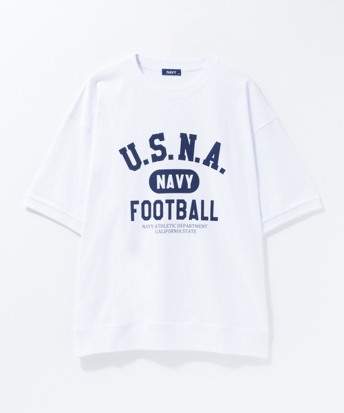 NAVY(ネイビー)の「NAVY オーバーサイズカレッジスウェットTシャツ ユニセックス(Tシャツ/カットソー・メンズ・スモーキーグリーン系/オートミール/ネイビー/ホワイト・S/M/L/XL)」の12枚目の写真