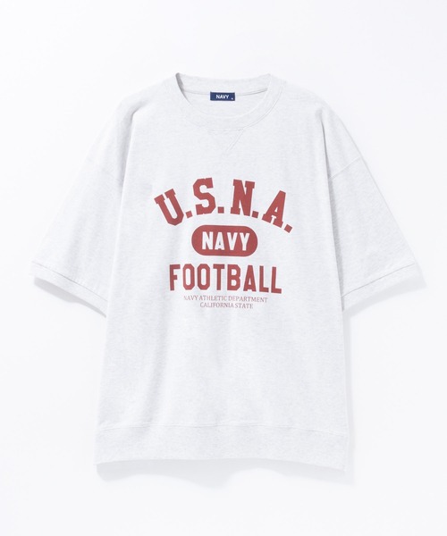 NAVY(ネイビー)の「NAVY オーバーサイズカレッジスウェットTシャツ ユニセックス(Tシャツ/カットソー・メンズ・スモーキーグリーン系/オートミール/ネイビー/ホワイト・S/M/L/XL)」の9枚目の写真