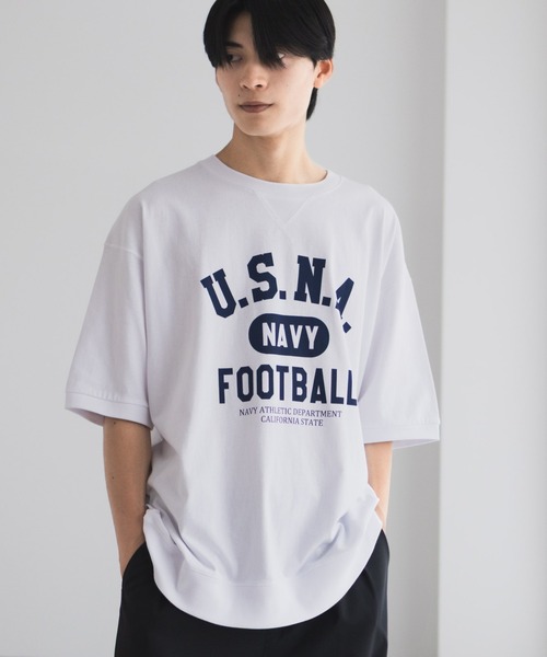 NAVY(ネイビー)の「NAVY オーバーサイズカレッジスウェットTシャツ ユニセックス(Tシャツ/カットソー・メンズ・スモーキーグリーン系/オートミール/ネイビー/ホワイト・S/M/L/XL)」の18枚目の写真