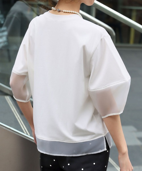 ELFRANK（エルフランク）の「シアー切替えランタンスリーブプルオーバー（Tシャツ/カットソー・レディース・オフホワイト/ブラック・FREE）」の6枚目の写真