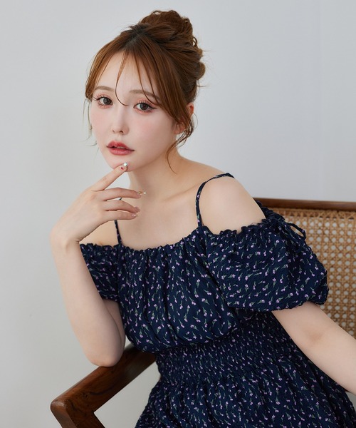 セール】【S/Mサイズあり】シャーリングロングワンピース