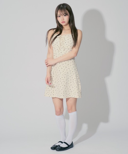 ★M&S Collection コットンテクスチャーミニ 淑女ワンピ★ セール】 更紗柄カットワーク刺繍 ギャザーワンピース （ロング