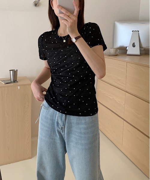 on:nue（オンニュ）の「【on:nue】シアードットカットソー（Tシャツ/カットソー・レディース・アイボリー/ブラック/グレー・FREE）」の13枚目の写真