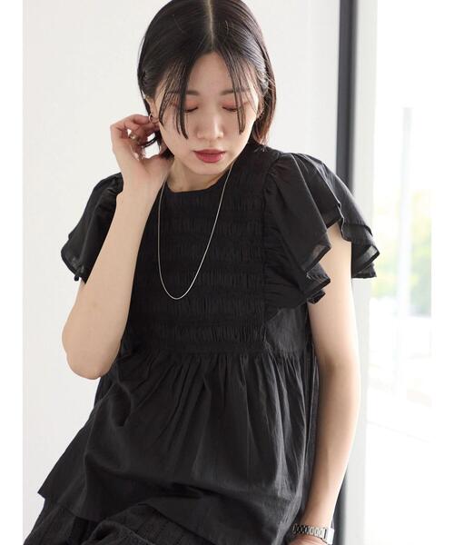 Samansa Mos2 blue（サマンサモスモスブルー）の「【Made in India】シャーリングブラウス（シャツ/ブラウス・レディース・ブラック/オフホワイト/ブルー・F）」の3枚目の写真