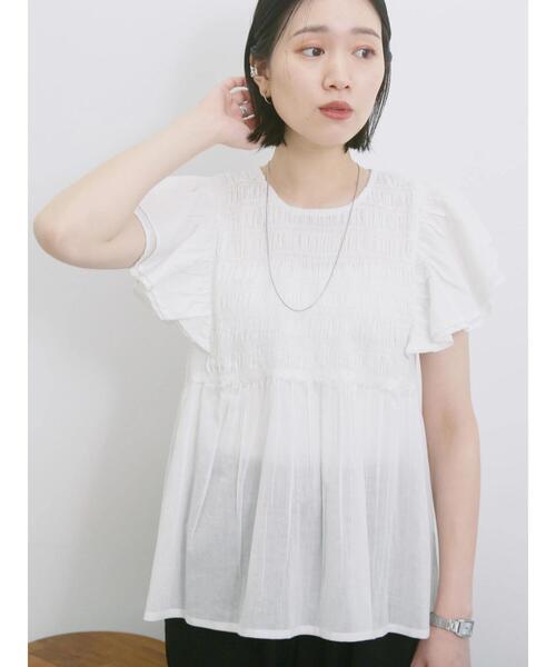 Samansa Mos2 blue（サマンサモスモスブルー）の「【Made in India】シャーリングブラウス（シャツ/ブラウス・レディース・ブラック/オフホワイト/ブルー・F）」の7枚目の写真