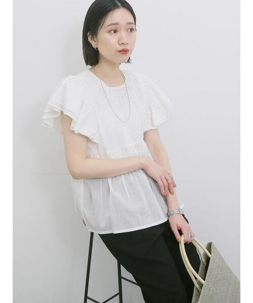 Samansa Mos2 blue（サマンサモスモスブルー）の「【Made in India】シャーリングブラウス（シャツ/ブラウス・レディース・ブラック/オフホワイト/ブルー・F）」の10枚目の写真