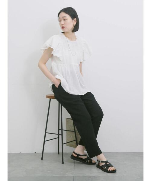 Samansa Mos2 blue（サマンサモスモスブルー）の「【Made in India】シャーリングブラウス（シャツ/ブラウス・レディース・ブラック/オフホワイト/ブルー・F）」の12枚目の写真