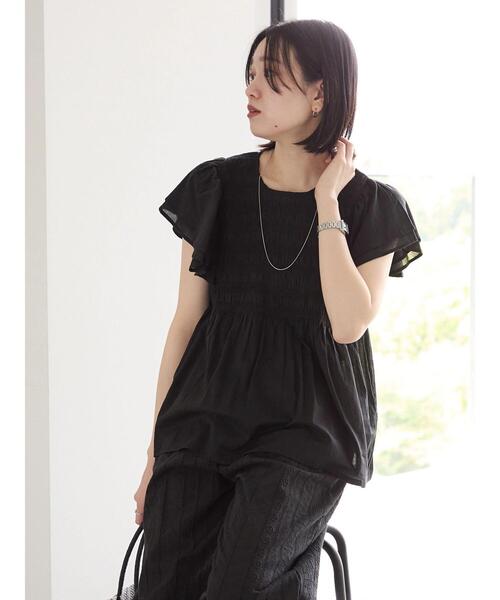 Samansa Mos2 blue（サマンサモスモスブルー）の「【Made in India】シャーリングブラウス（シャツ/ブラウス・レディース・ブラック/オフホワイト/ブルー・F）」の13枚目の写真