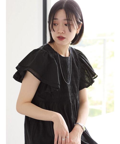 Samansa Mos2 blue（サマンサモスモスブルー）の「【Made in India】シャーリングブラウス（シャツ/ブラウス・レディース・ブラック/オフホワイト/ブルー・F）」の15枚目の写真