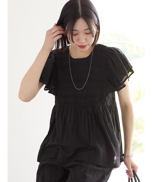 Samansa Mos2 blue（サマンサモスモスブルー）の「【Made in India】シャーリングブラウス（シャツ/ブラウス・レディース・ブラック/オフホワイト/ブルー・F）」の16枚目の写真