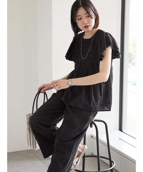 Samansa Mos2 blue（サマンサモスモスブルー）の「【Made in India】シャーリングブラウス（シャツ/ブラウス・レディース・ブラック/オフホワイト/ブルー・F）」の17枚目の写真