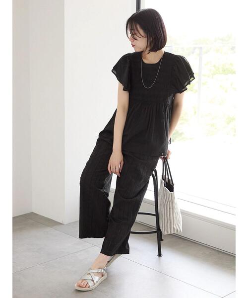 Samansa Mos2 blue（サマンサモスモスブルー）の「【Made in India】シャーリングブラウス（シャツ/ブラウス・レディース・ブラック/オフホワイト/ブルー・F）」の21枚目の写真