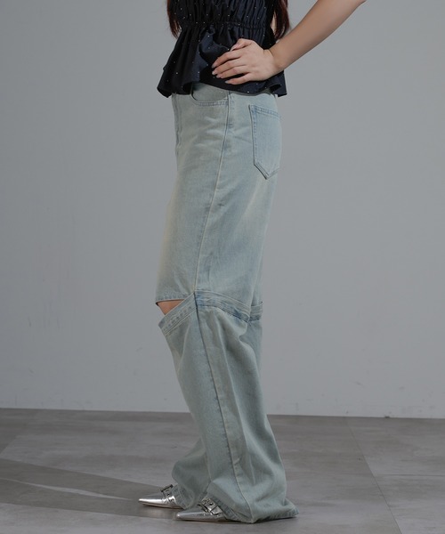 apres jour mignon（アプレジュールミニョン）の「膝カッティングデニムパンツ【ZOZOTOWN限定アイテム】（デニムパンツ・レディース・ブラック/ライトブルー/インディゴブルー・X-LARGE/MEDIUM/SMALL）」の10枚目の写真