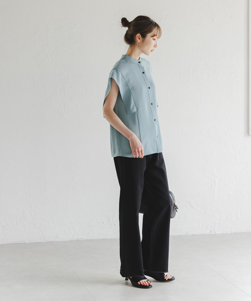 NOBLE スクエアースリーブフロントオープンブラウス ホワイト 手洗い可 ノーブル NOBLE 《WEB限定追加予約》スクエアースリーブフロント