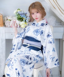 Retica（レティカ）の「浴衣 ワンピース セット レディース 水彩 ニュアンス ブルー フラワー セパレート ゆかた3点セット 浴衣羽織 キャミワンピ 兵児帯 かわいい（浴衣）」