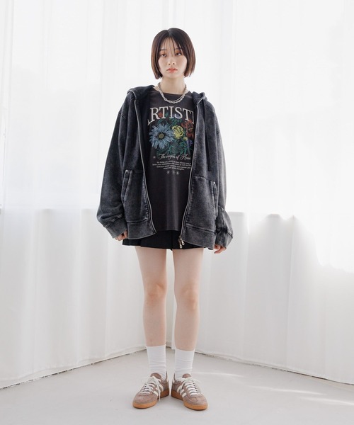 Anui（アニュイ）の「【UNISEX/選べる着丈】ピグメントZIPパーカー（パーカー・レディース・ブラック/カモフラージュ・SMALL/MEDIUM）」の5枚目の写真